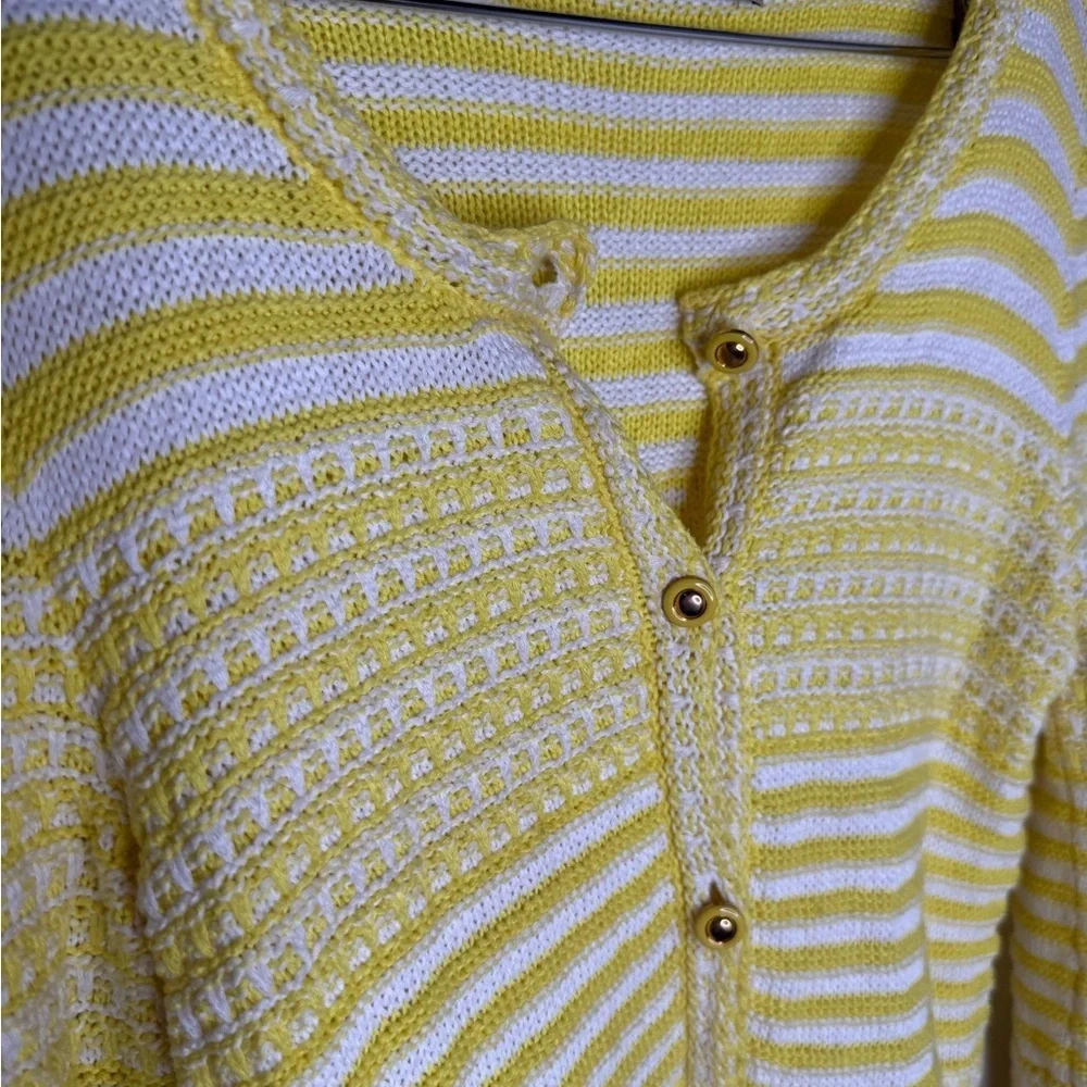 Trina Turk Knit Cardi Sweater Ashbridge Yellow & White Striped Knitted Cardigan